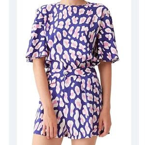 DIANE VON FURSTENBERG Arlene leopard print stretchy ponte flutter sleeve top -6